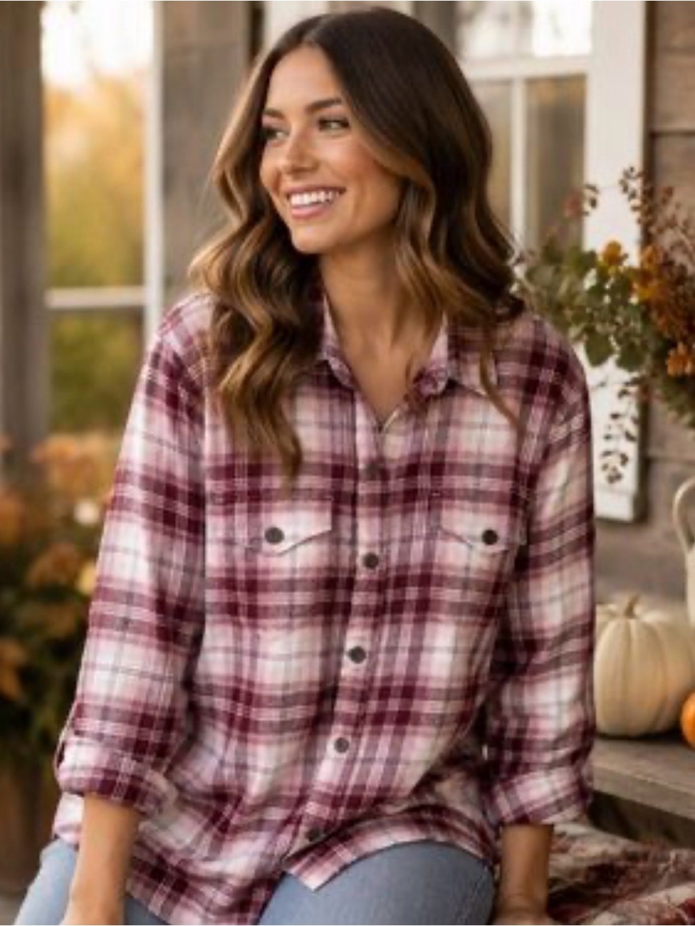 Tilley | Burgundy Plaid Button-Up Flannel Shirt